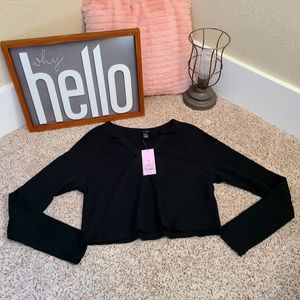 Women's Wild Fable Black Long Sleeved Waffle Knit Crop Top Shirt